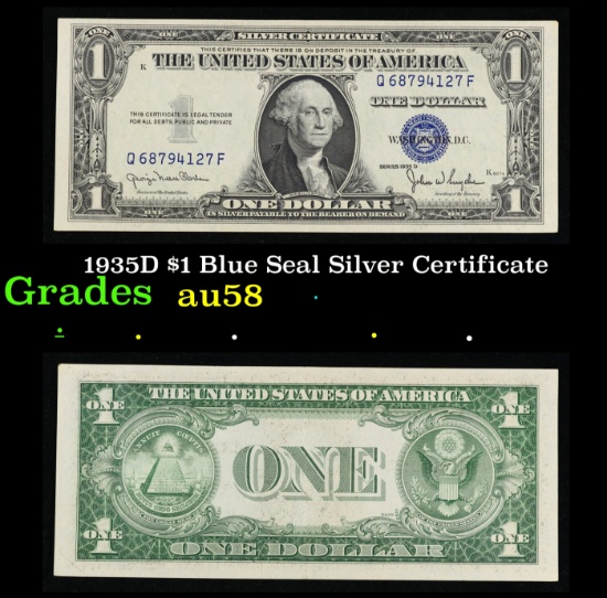 1935D $1 Blue Seal Silver Certificate Grades Choice AU/BU Slider