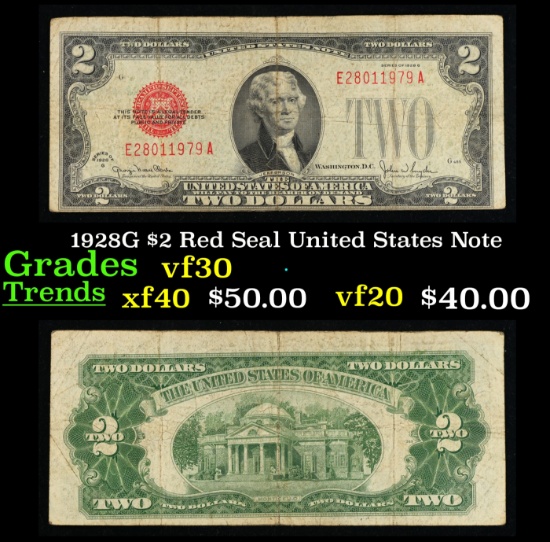 1928G $2 Red Seal United States Note Grades vf++