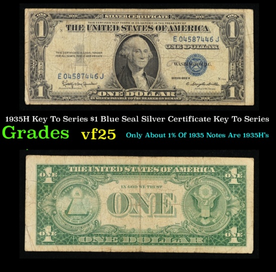 1935H $1 Blue Seal Silver Certificate Grades vf+