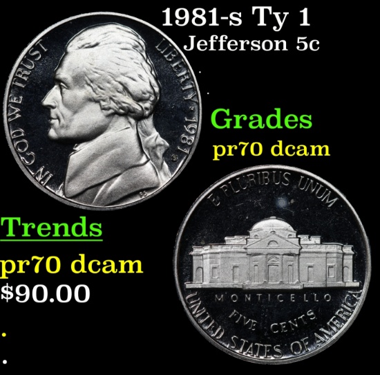 1981-s Ty 1 Proof Jefferson Nickel 5c pr70 dcam SEGS