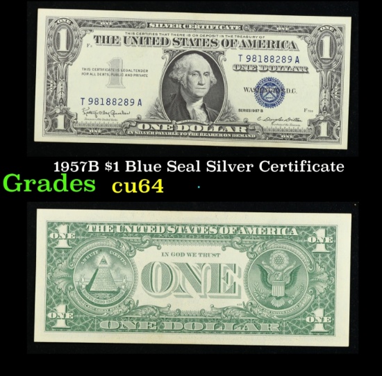 1957B $1 Blue Seal Silver Certificate Grades Choice CU
