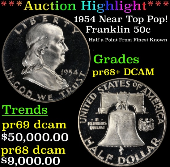 *Highlight* 1954 Proof Franklin Half Dollar Near Top Pop! 50c pr68+ DCAM SEGS (fc)