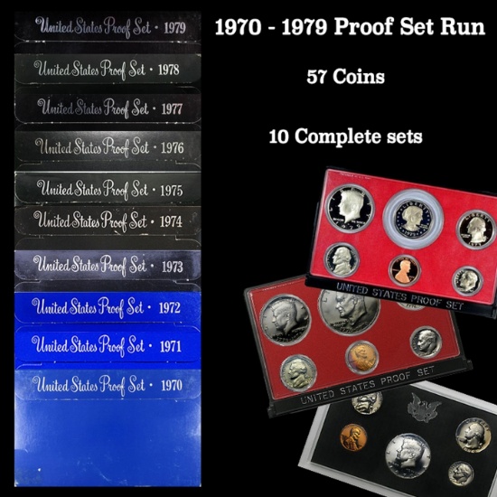 *Highlight* 1970-1979 Proof Set Run 57 Coins 10 Complete Sets Complete Ike $1 Set (fc)