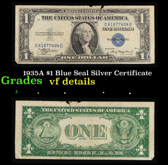 1935A $1 Blue Seal Silver Certificate Grades vf details