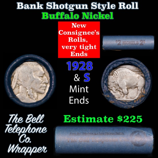 Buffalo Nickel Shotgun Roll in Old Bank Style 'Bell Telephone' Wrapper 1928 & s Mint Ends