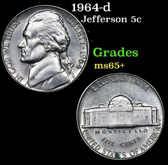 1964-d Jefferson Nickel 5c Grades GEM+ Unc