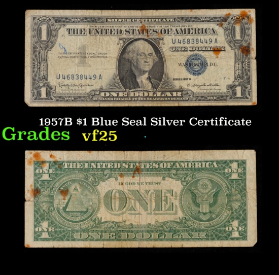 1957B $1 Blue Seal Silver Certificate Grades vf+