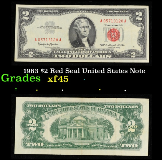 1963 $2 Red Seal United States Note Grades xf+