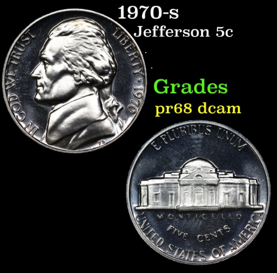1970-s Proof Jefferson Nickel 5c Grades GEM++ Proof Deep Cameo