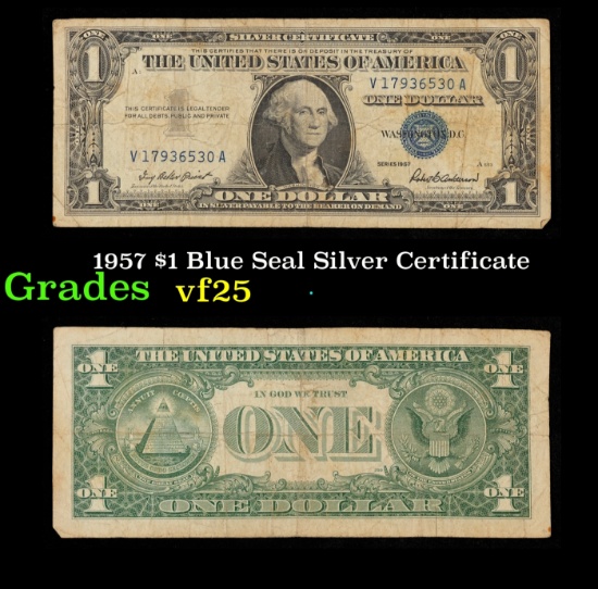 1957 $1 Blue Seal Silver Certificate Grades vf+