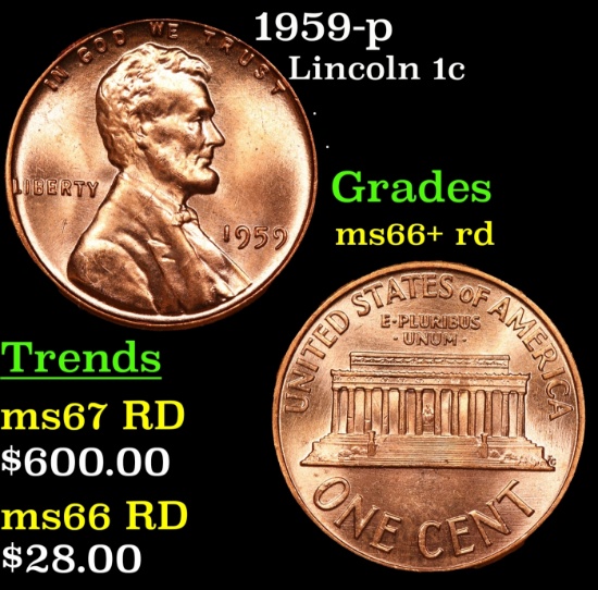 1959-p Lincoln Cent 1c Grades GEM++ RD