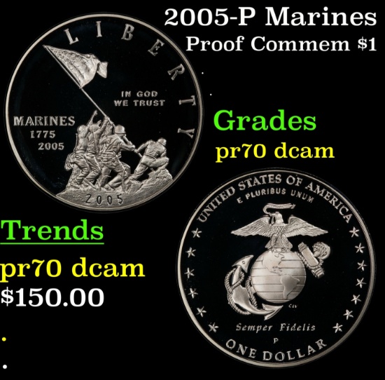 2005-P Marines Proof Modern Commem Dollar $1 pr70 dcam SEGS