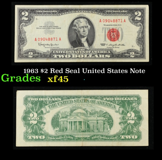 1963 $2 Red Seal United States Note Grades xf+