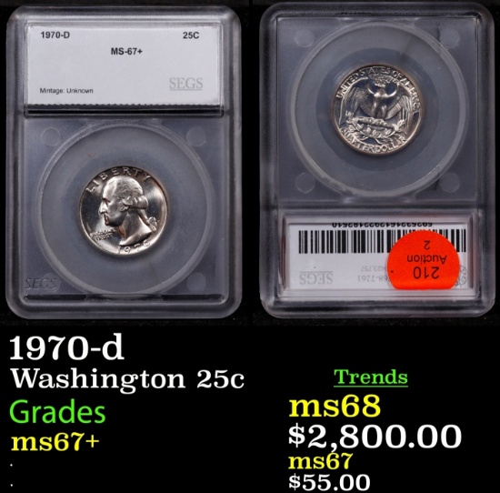 1970-d Washington Quarter 25c ms67+ SEGS