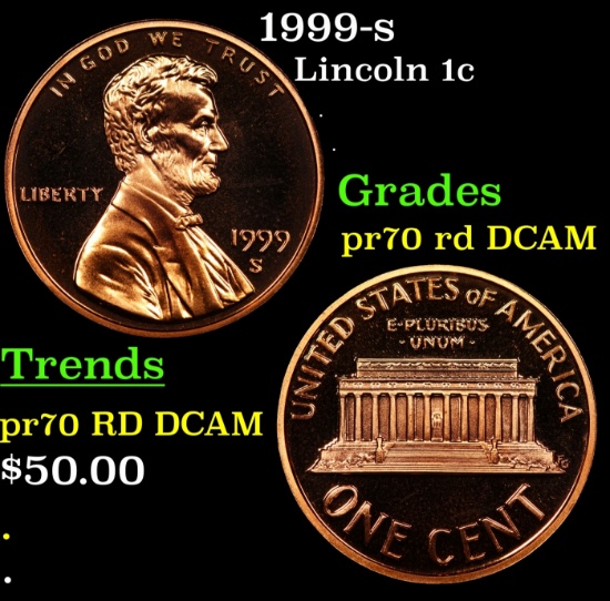 1999-s Proof Lincoln Cent 1c pr70 rd DCAM SEGS