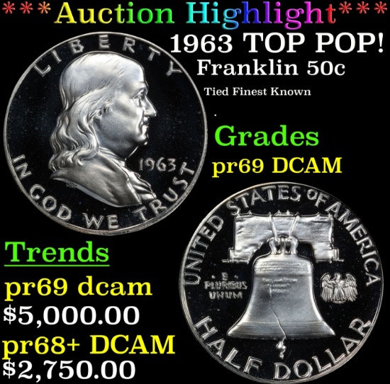 *Highlight* 1963 Proof Franklin Half Dollar TOP POP! 50c pr69 DCAM SEGS (fc)