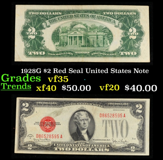 1928G $2 Red Seal United States Note Grades vf++