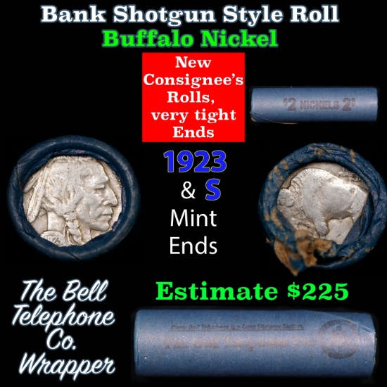 Buffalo Nickel Shotgun Roll in Old Bank Style 'Bell Telephone' Wrapper 1923 & s Mint Ends