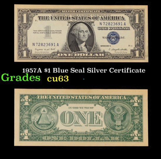 1957A $1 Blue Seal Silver Certificate Grades Select CU