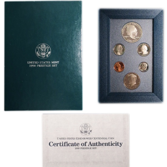 1990 United States Mint Prestige Proof Set 6 Coins W/ Box & COA