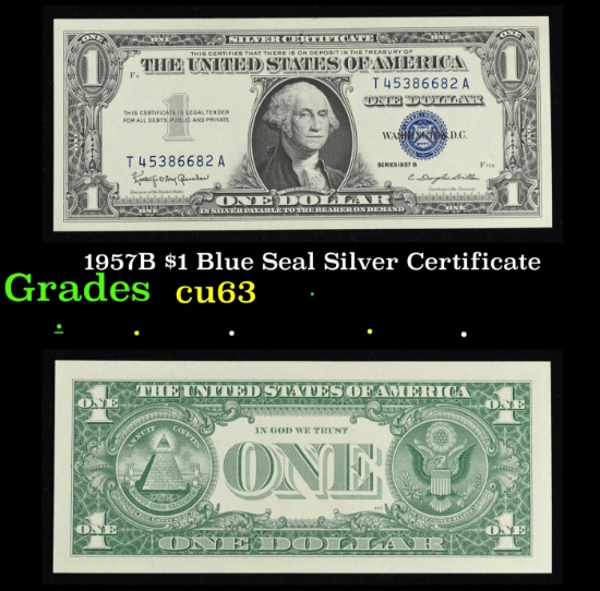 1957B $1 Blue Seal Silver Certificate Grades Select CU