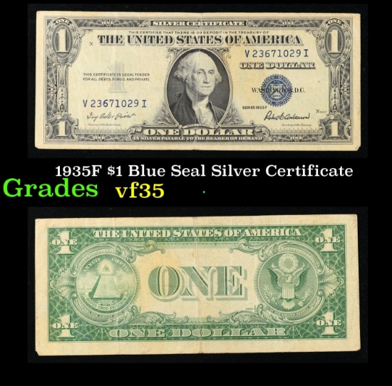 1935F $1 Blue Seal Silver Certificate Grades vf++