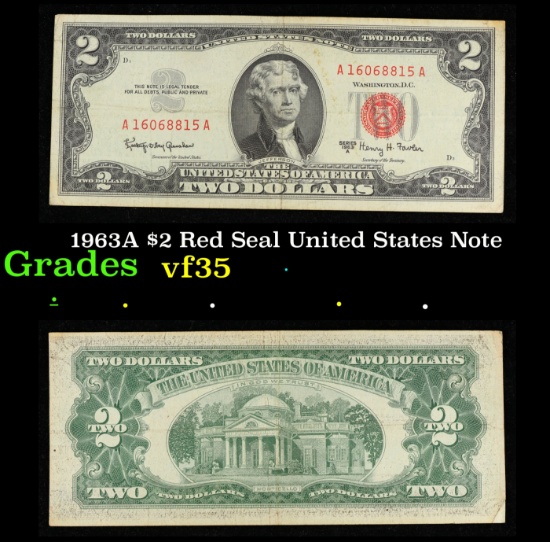 1963A $2 Red Seal United States Note Grades vf++