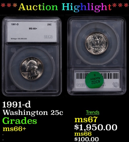 *Highlight* 1991-d Washington Quarter 25c ms66+ SEGS (fc)