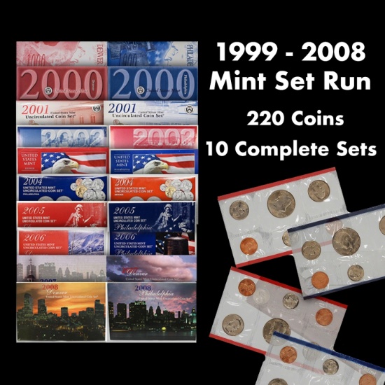 1999-2008 Mint Set Run 220 Coins 10 Complete Sets