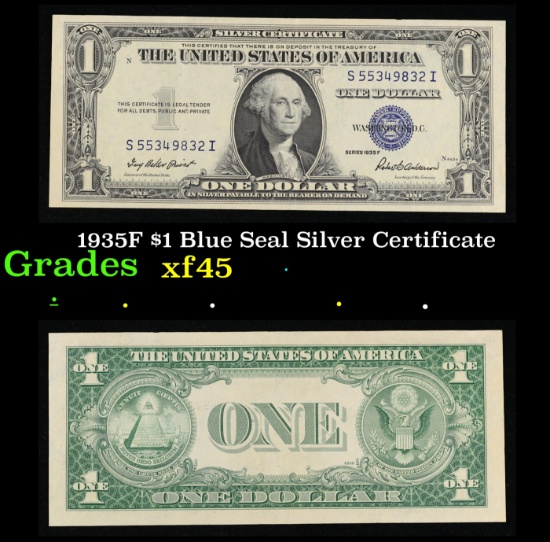 1935F $1 Blue Seal Silver Certificate Grades xf+