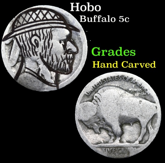 Hobo Buffalo Nickel 5c Grades Hand Carved