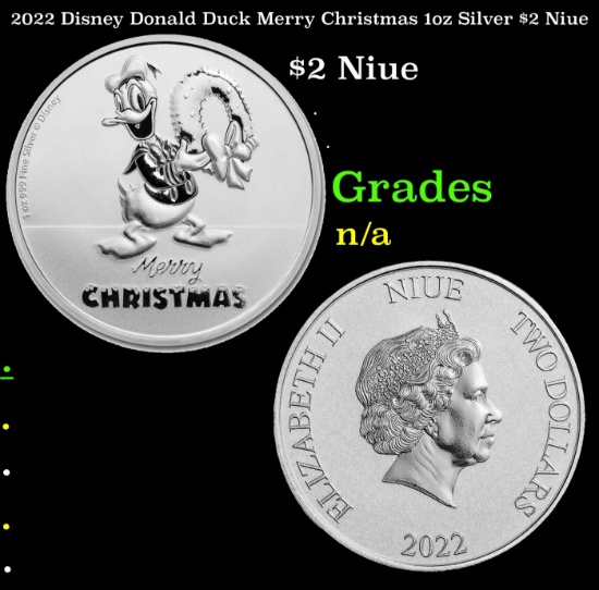 2022 Disney Donald Duck Merry Christmas 1oz Silver $2 Niue Grades Ungraded