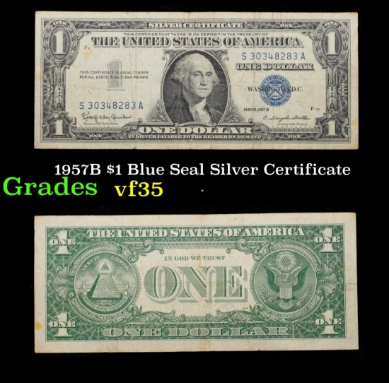 1957B $1 Blue Seal Silver Certificate Grades vf++