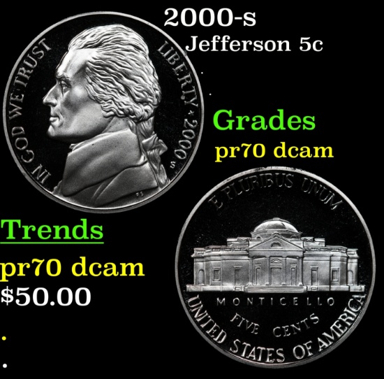 2000-s Proof Jefferson Nickel 5c pr70 dcam SEGS