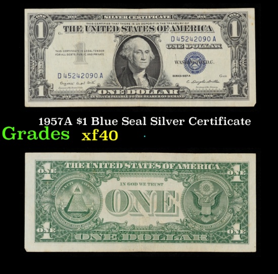 1957A $1 Blue Seal Silver Certificate Grades xf