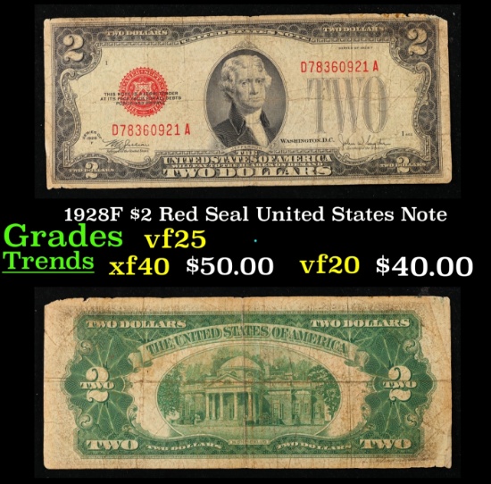 1928F $2 Red Seal United States Note Grades vf+