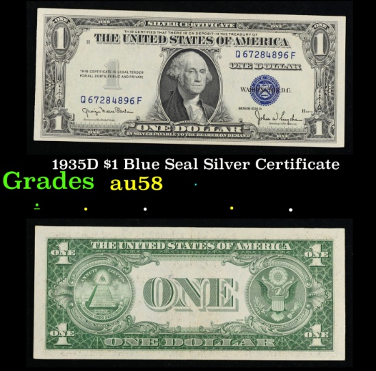 1935D $1 Blue Seal Silver Certificate Grades Choice AU/BU Slider