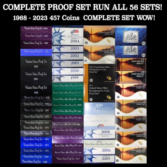 *Highlight* COMPLETE PROOF SET RUN ALL 56 SETS! 1968-2023 457 Coins COMPLETE SET WOW! (fc)