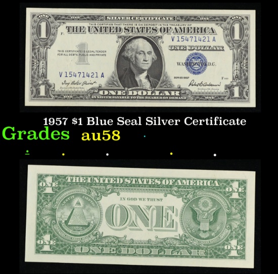 1957 $1 Blue Seal Silver Certificate Grades Choice AU/BU Slider