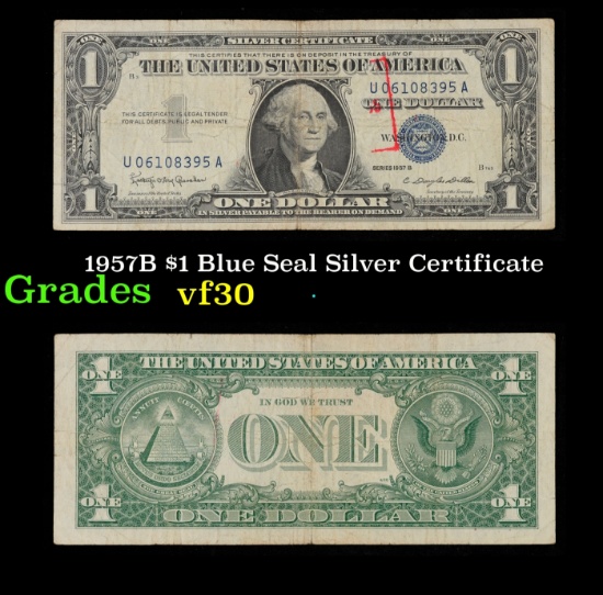 1957B $1 Blue Seal Silver Certificate Grades vf++