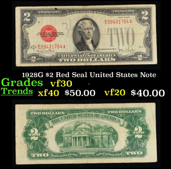 1928G $2 Red Seal United States Note Grades vf++