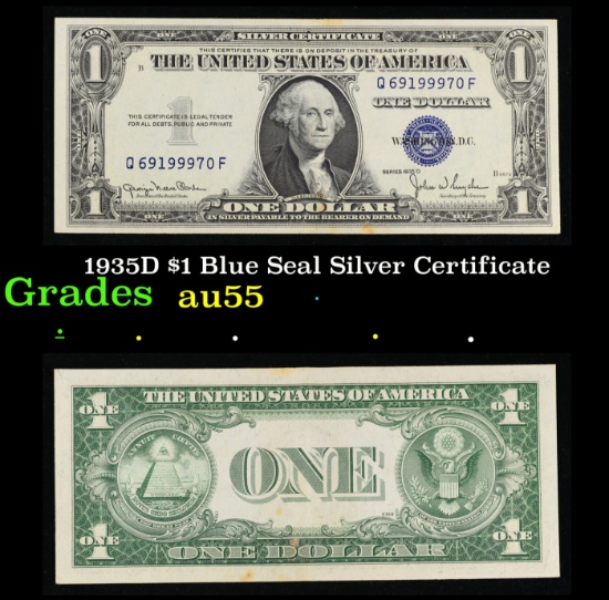1935D $1 Blue Seal Silver Certificate Grades Choice AU