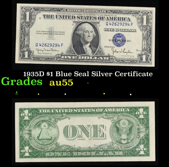 1935D $1 Blue Seal Silver Certificate Grades Choice AU