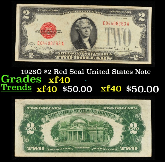 1928G $2 Red Seal United States Note Grades xf