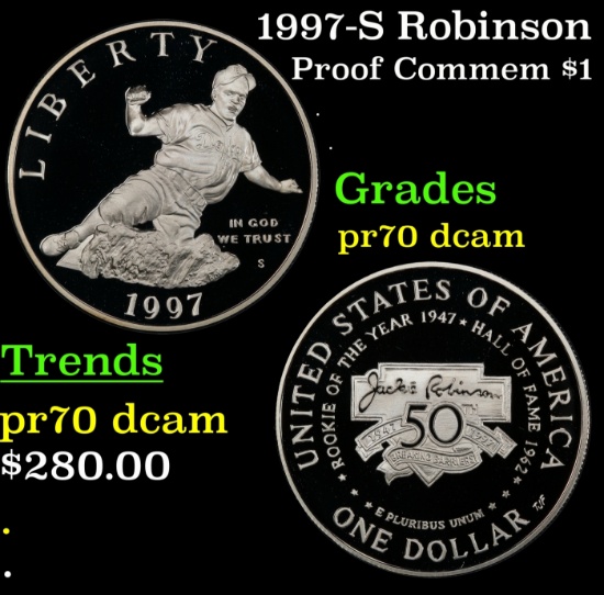 1997-S Robinson Proof Modern Commem Dollar $1 pr70 dcam SEGS