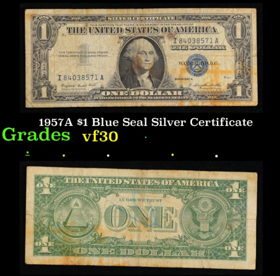 1957A $1 Blue Seal Silver Certificate Grades vf++