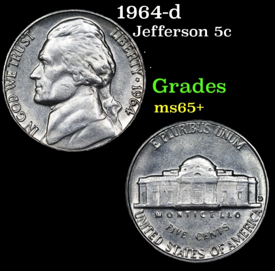 1964-d Jefferson Nickel 5c Grades GEM+ Unc