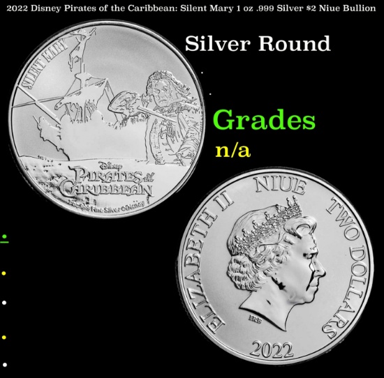 2022 Disney Pirates of the Caribbean: Silent Mary 1 oz .999 Silver $2 Niue Bullion