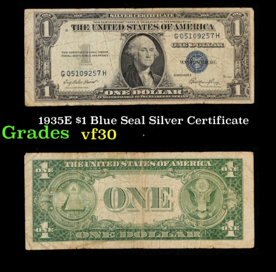 1935E $1 Blue Seal Silver Certificate Grades vf++