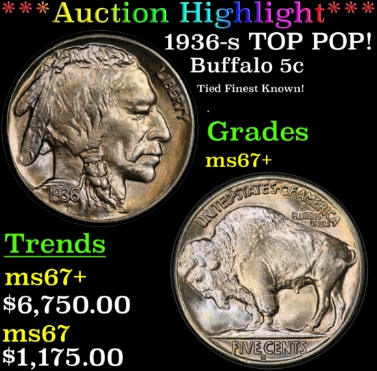 *Highlight* 1936-s Buffalo Nickel TOP POP! 5c ms67+ SEGS (fc)